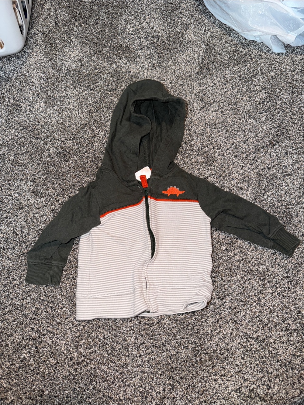 Carter's Olive Green, Cream & Orange Hooded Zip-Up Sweatshirt